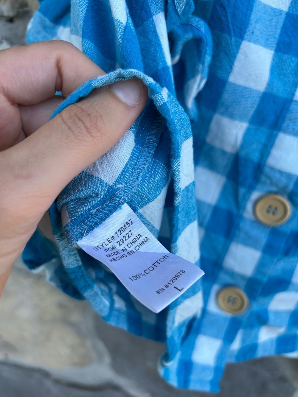 Entro Boutique Top Size L Blue Gingham Cotton Ruffle Feminine Boxy Cropped Boho - Picture 5 of 7